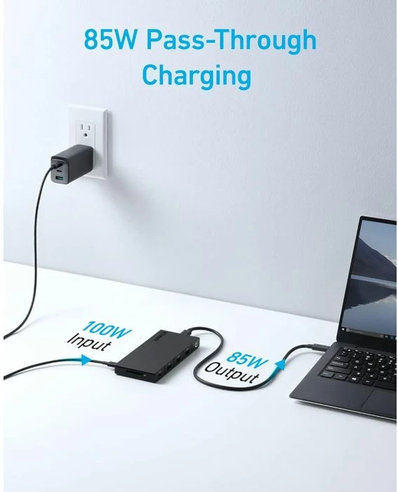 Hub USB-C Anker 364 10-në-1, 2x HDMI 4K, Ethernet, SD, PD 85W, kabllo 0.5 m, i zi