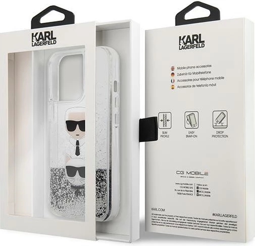 Mbështjellës Karl Lagerfeld KLHCP13LKICGLS për iPhone 13/13 Pro 6.1", hardcase, Liquid Glitter, argjendtë