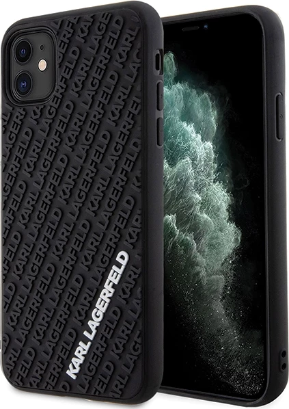 Mbështjellës Karl Lagerfeld KLHCN613DMKRLK për iPhone 11/XR 6.1", i zi, hardcase 3D Rubber Multi Logo