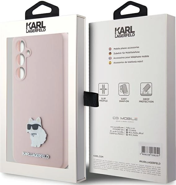 Mbështjellës Karl Lagerfeld Silicone Choupette Metal Pin për Samsung Galaxy S23 FE, Rozë