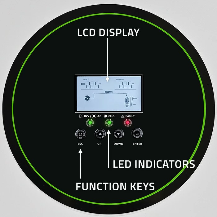 Inverter solar hibrid Qoltec 53866, 6200W, 120A, 48V, MPPT, BMS, Sinus, Wi-Fi, Bardhë/Jeshil
