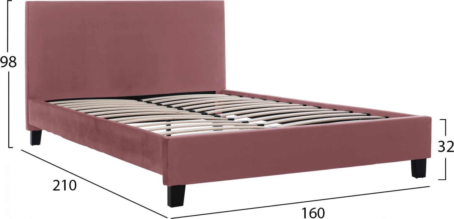 Krevat kadife rozë e pluhurosur FH553.12 për dyshek 150x200 cm