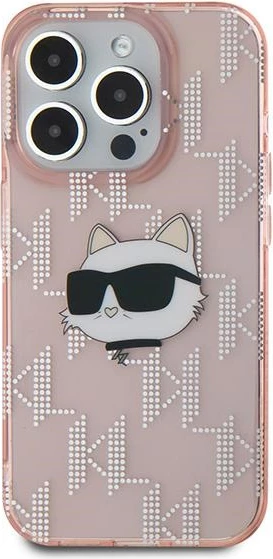 Mbështjellës Karl Lagerfeld IML Choupette Head & Monogram për iPhone 15 Pro Max, rozë