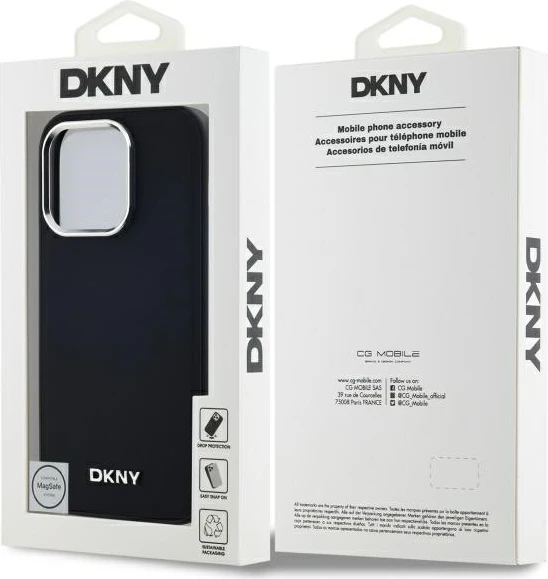 Mbështjellës DKNY Plain Logo MagSafe për iPhone 14 Pro, i zi