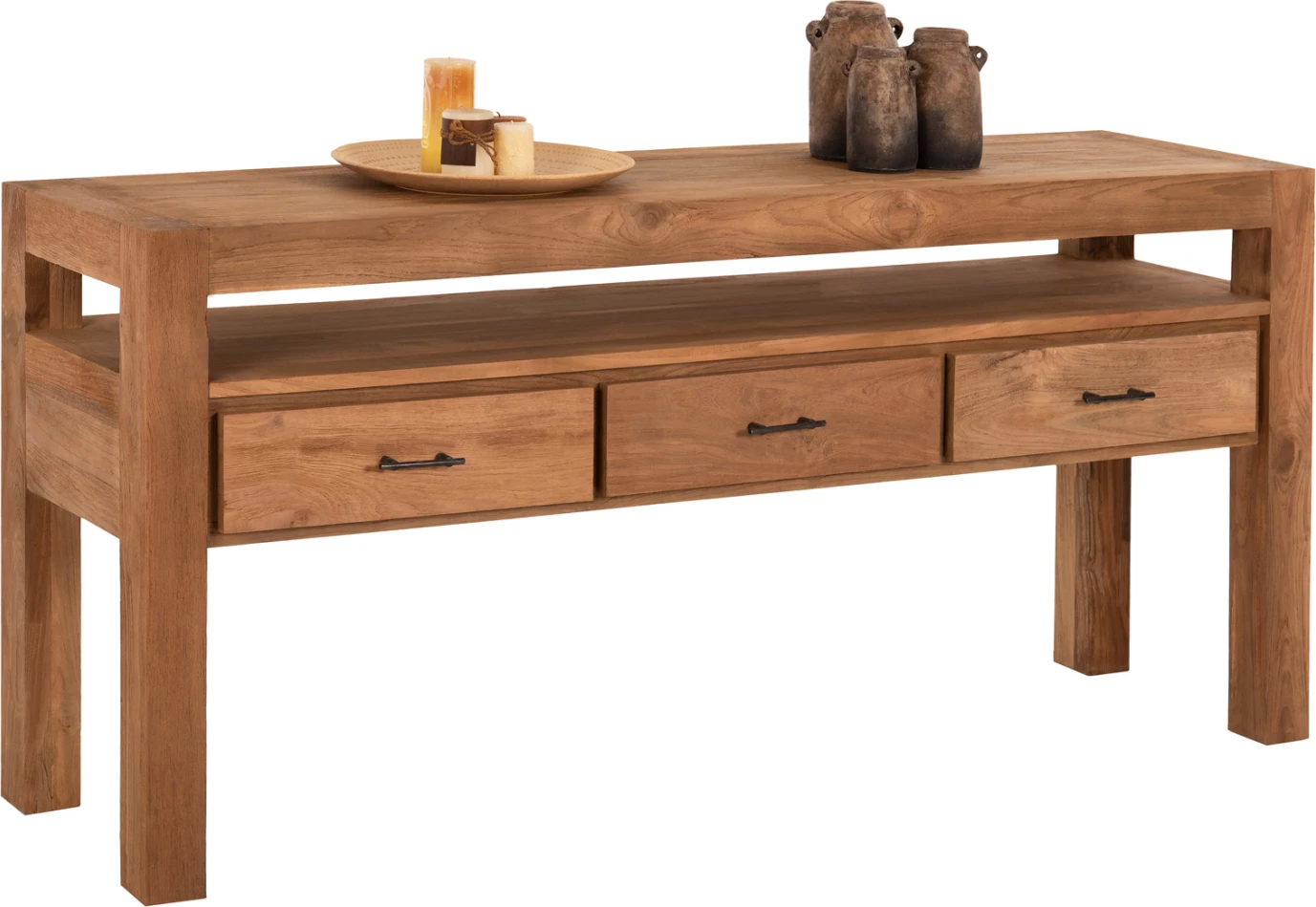 Konsolë me 3 sirtarë, dru TEAK i ricikluar, ngjyrë natyrale, 180x45x80H cm