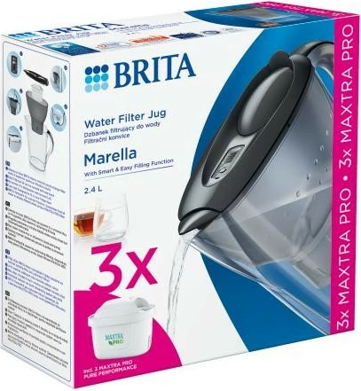 Kanoçë filtruese uji Brita Marella 2.4L me 3 patrona MAXTRA PRO Pure Performance, Grafit