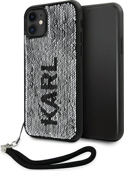 Mbështjellës Karl Lagerfeld KLHCN61PSQRKS për iPhone 11/XR 6.1", Sequins Cord, argjendtë