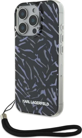 Mbështjellës Karl Lagerfeld Zebra With Cord për iPhone 16 Pro, Vjollcë