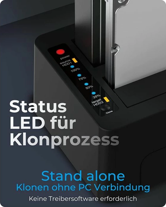 Stacion docking dhe klonues disqesh ICYBOX IB-1232CL-U3 USB 3.0, për HDD/SSD SATA 2.5" & 3.5", UASP, 2-slot, i zi