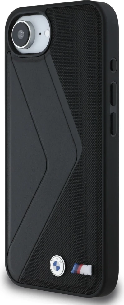 Mbështjellës BMW Oversized Stripes MagSafe për iPhone 16e, lëkurë, e zezë