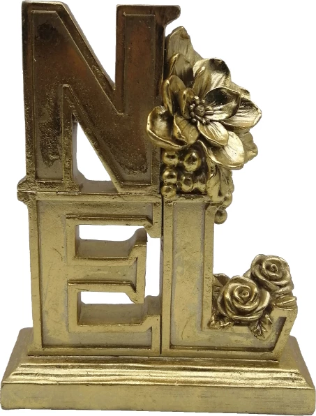 Dekoratë Krishtlindjesh NOEL, polirezine, ngjyrë ari, 16x5x20cm