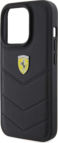 Mbështjellës Ferrari Quilted Metal Logo për iPhone 15 Pro, i zi