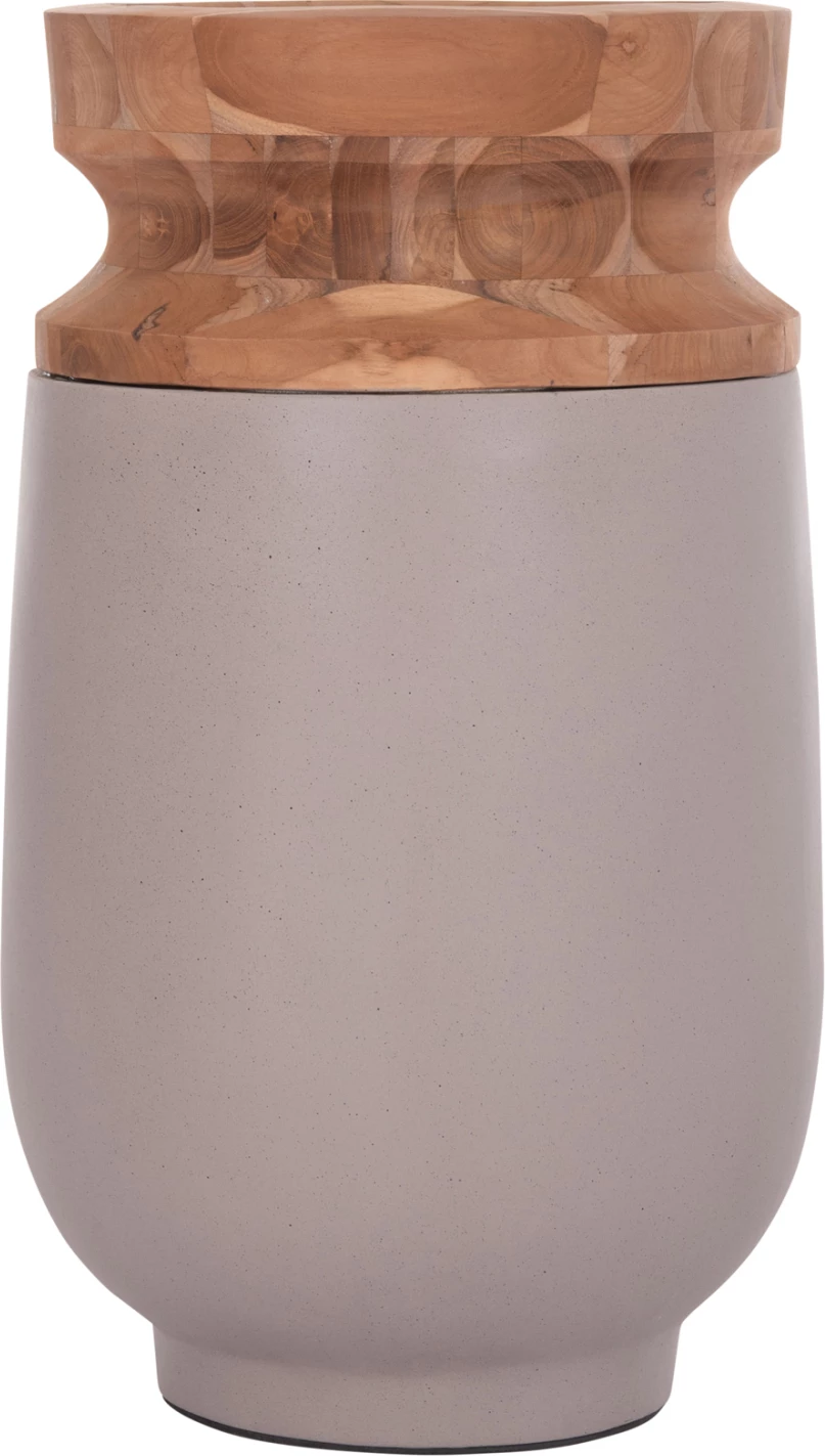 Vazo dekorative dyshemeje LINTER, fibër-cement, ngjyrë gri mat, buzë dru tik, Φ34x60cm