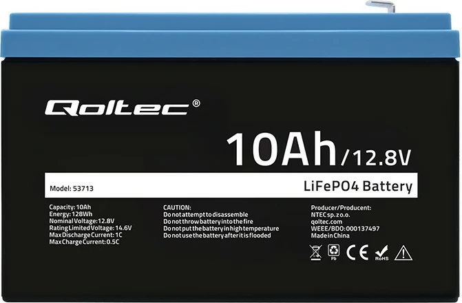 Bateri LiFePO4 rimbushëse, Qoltec 53713, 12.8V 10Ah 128Wh, me BMS