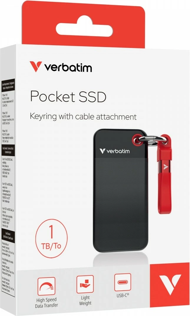SSD i jashtëm Verbatim Pocket SSD 32192 1TB M.2 USB 3.2 Gen 2 deri 1000MB/s USB-C zi-kuqe