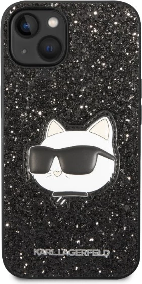 Mbështjellës Karl Lagerfeld Glitter Choupette për iPhone 14 Plus 6.7", i zi, hardcase