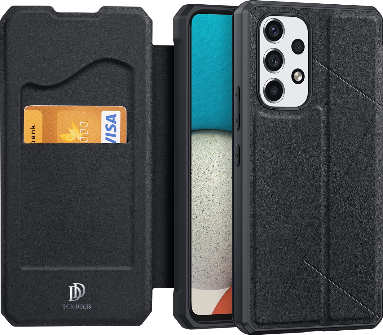 Mbështjellës Dux Ducis Skin X për Samsung Galaxy A73, me kapak dhe xhep, i zi