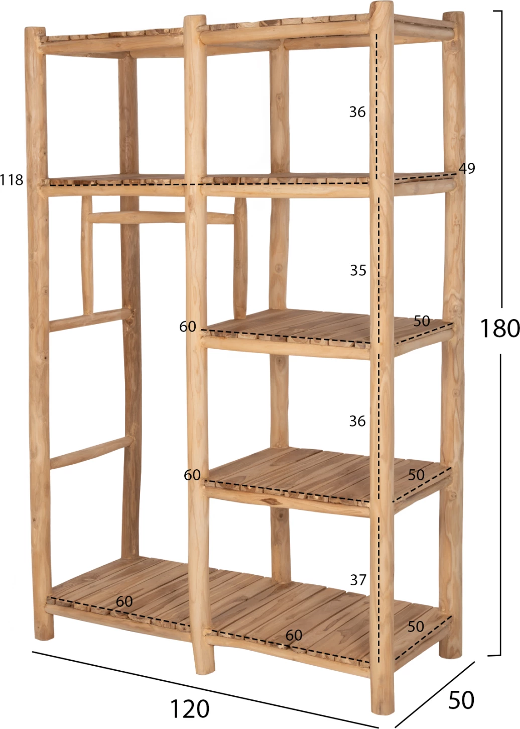 Raft hyrje BALEN FH9550 dru TEAK ngjyrë natyrale 120x50x180H cm