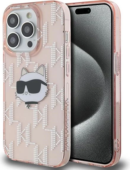 Mbështjellës Karl Lagerfeld IML Choupette Head & Monogram për iPhone 13 Pro/13, rozë