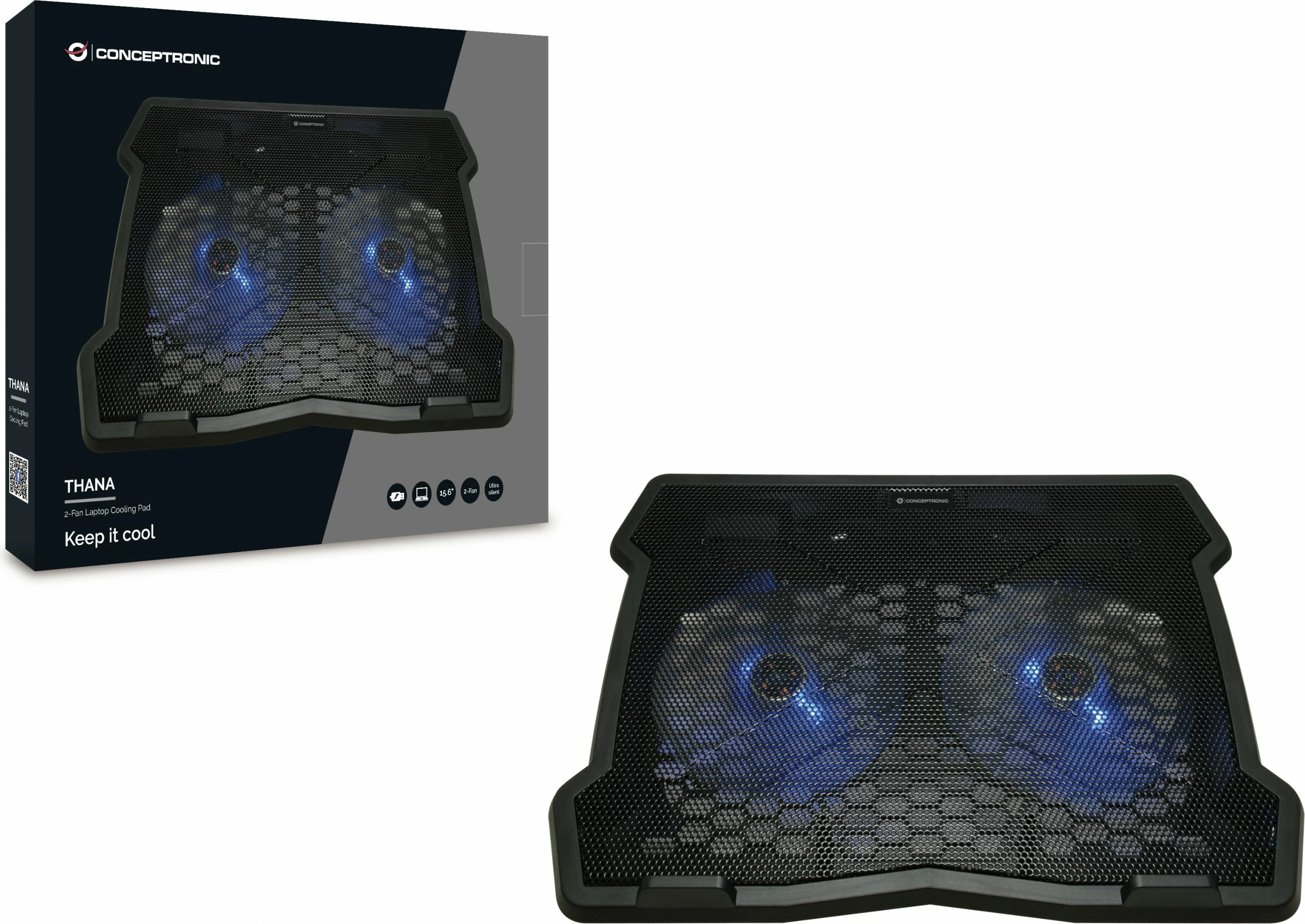 Ftohës laptopi Conceptronic 2-Fan, USB-A2.0, 15.6 inç, zi