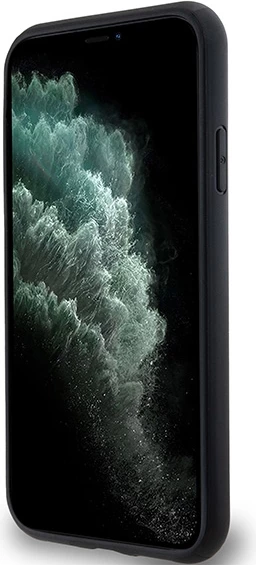 Mbështjellës DKNY Leather Monogram Pattern Metal Logo MagSafe për iPhone 11/XR, i zi