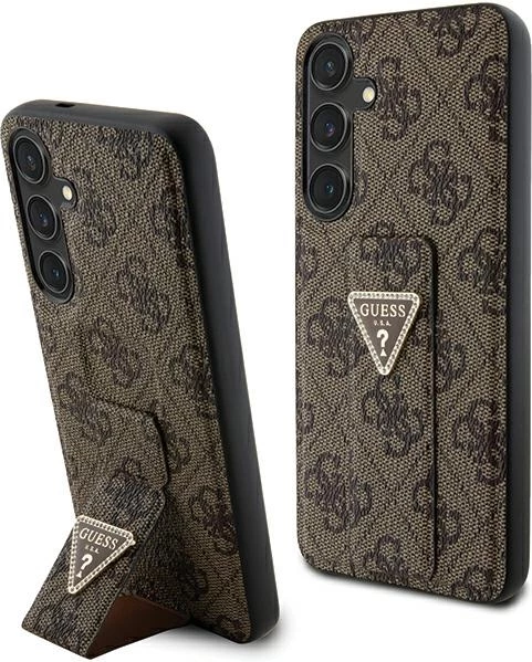 Mbështjellës Guess Grip Stand 4G Triangle Strass për Samsung Galaxy S24, kafe/artë