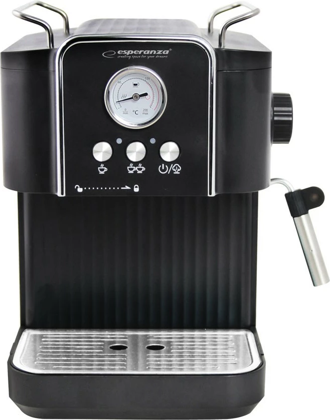 Makinë espresso me portafilter, Esperanza EXCELSA, 1.8L, 20 bar, 850W, shkumues qumështi, e zezë/argjendtë