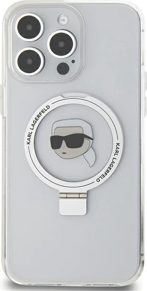 Mbështjellës Karl Lagerfeld KLHMP15LHMRSKHH për iPhone 15 Pro 6.1", me unazë Ring Stand, MagSafe, Bardhë
