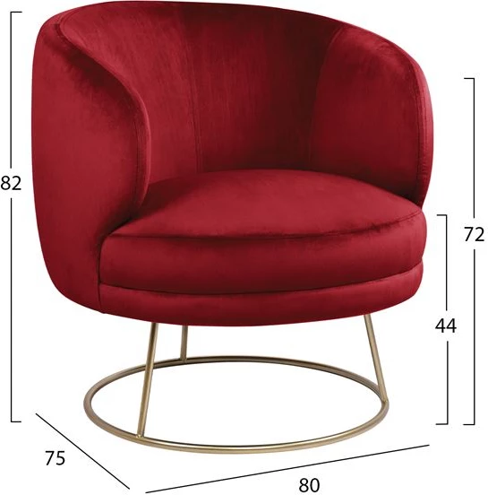 Fotelje kadife Arien FH8403.06, ngjyrë e kuqe, bazë e artë, 80x75x82 cm