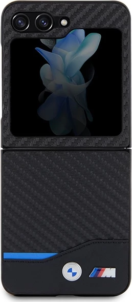 Mbështjellës BMW Leather Carbon për Samsung Galaxy Z Flip 5, i zi