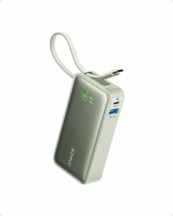 Powerbank ANKER 545 Nano 10000mAh 30W me kabllo USB-C të integruar, e gjelbër