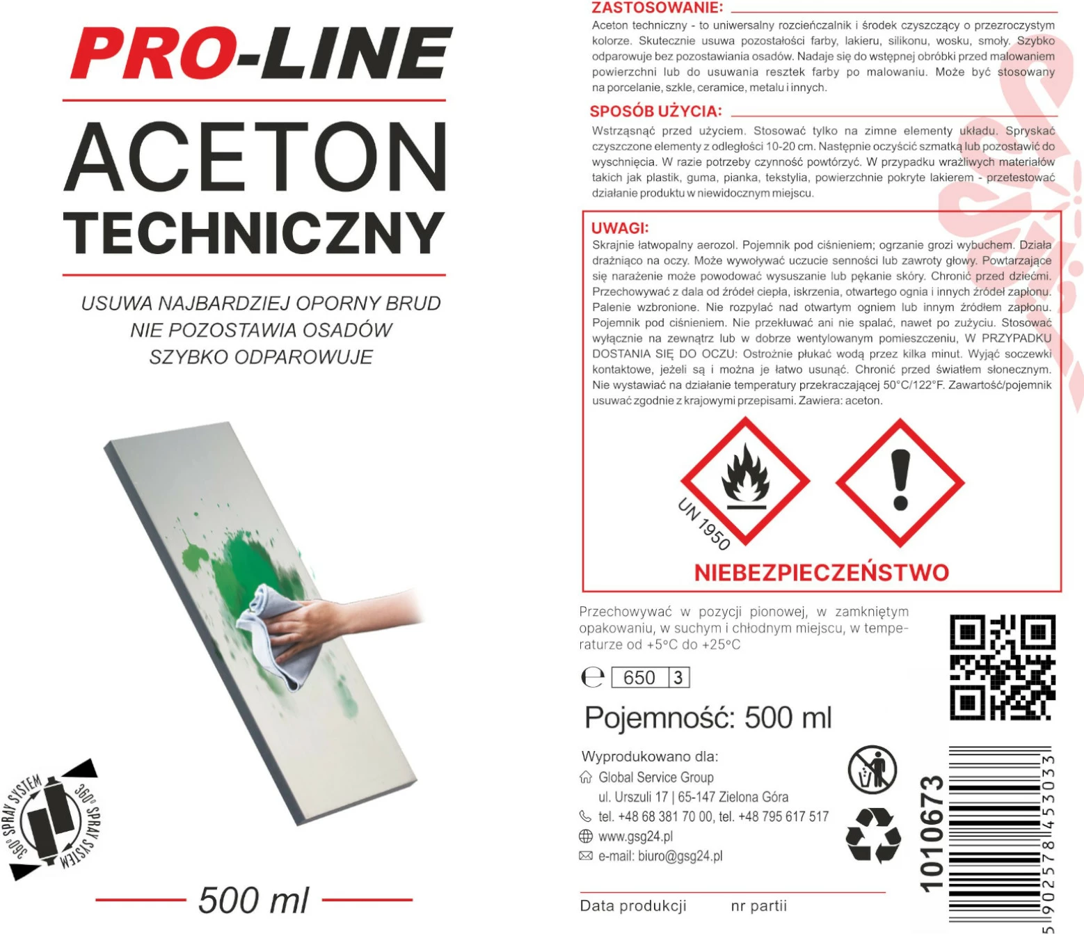 Spërkatës teknik me aceton Pro-Line 1010673, 500 ml, pa ngjyrë