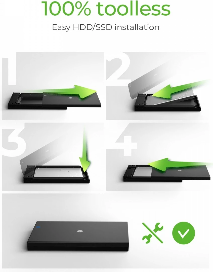 Kasë e jashtme IcyBox IB-200T-C3 për SSD/HDD 2.5", USB 3.2 Gen 1, e zezë