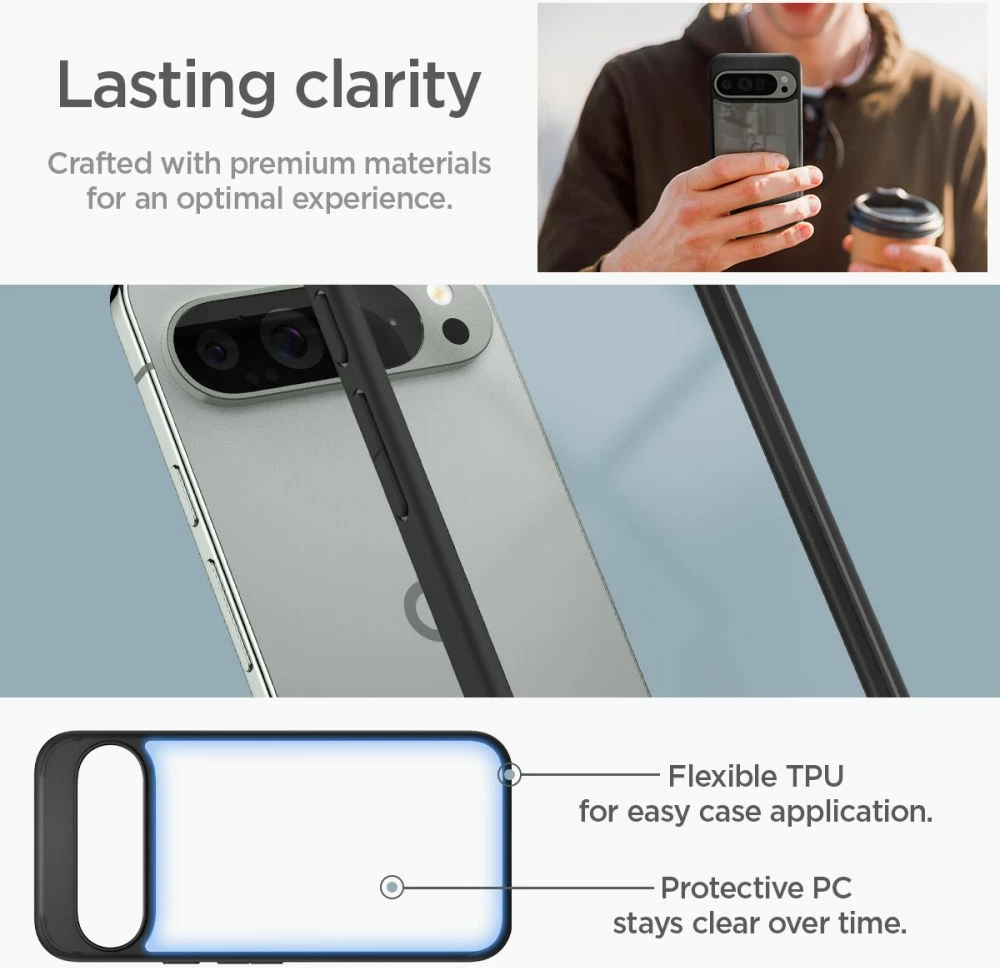 Mbështjellës Spigen Ultra Hybrid për Google Pixel 9 Pro XL, i zi