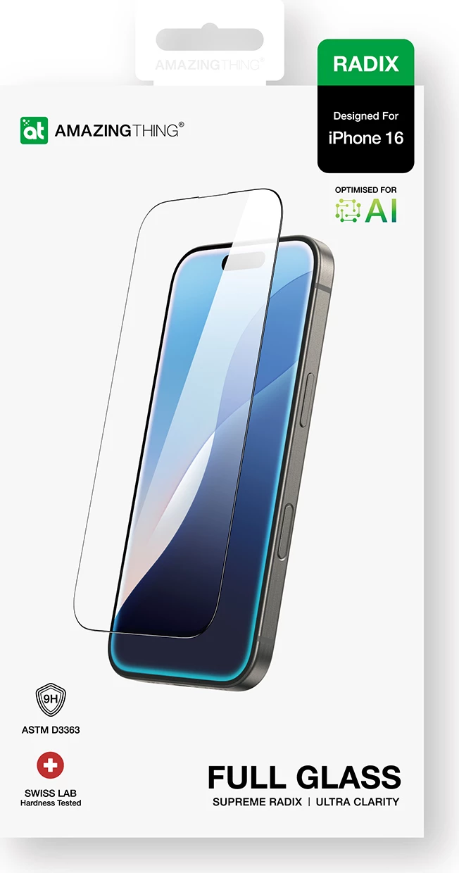 Mbrojtës ekrani xhami i temperuar AmazingThing Radix Full Glass për iPhone 16, transparent