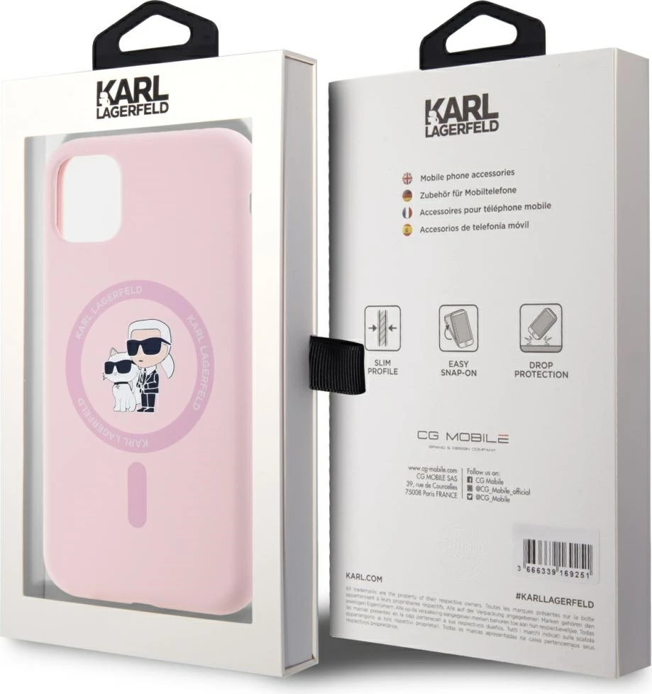 Mbështjellës Karl Lagerfeld Silicone Karl&Choupette MagSafe për iPhone 11, Rozë
