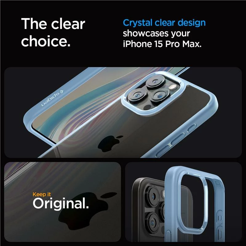 Mbështjellës Spigen Crystal Hybrid për iPhone 15 Pro Max, Transparent Blu