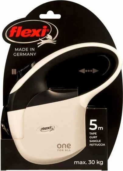 Litar automatik për qen FLEXI One for All, 5m, Bardhë - Zi