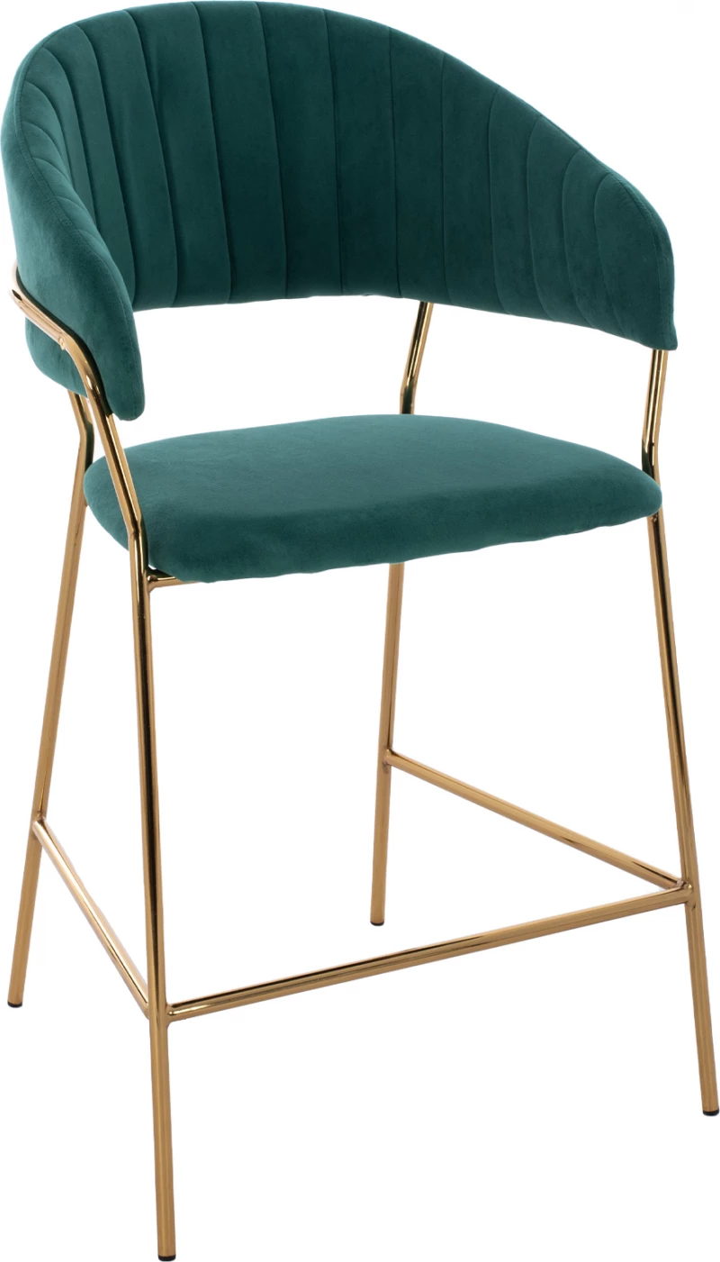 Karrige për bar, lartësi mesatare, FH8734.03, kadife e gjelbër, kornizë e artë, 60x55x100 cm., set prej 2 copë