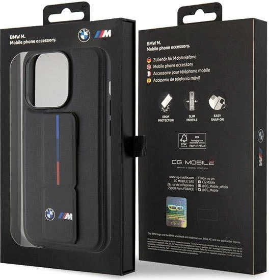 Mbështjellës BMW Grip Hot Stamp për iPhone 15 Pro, i zi