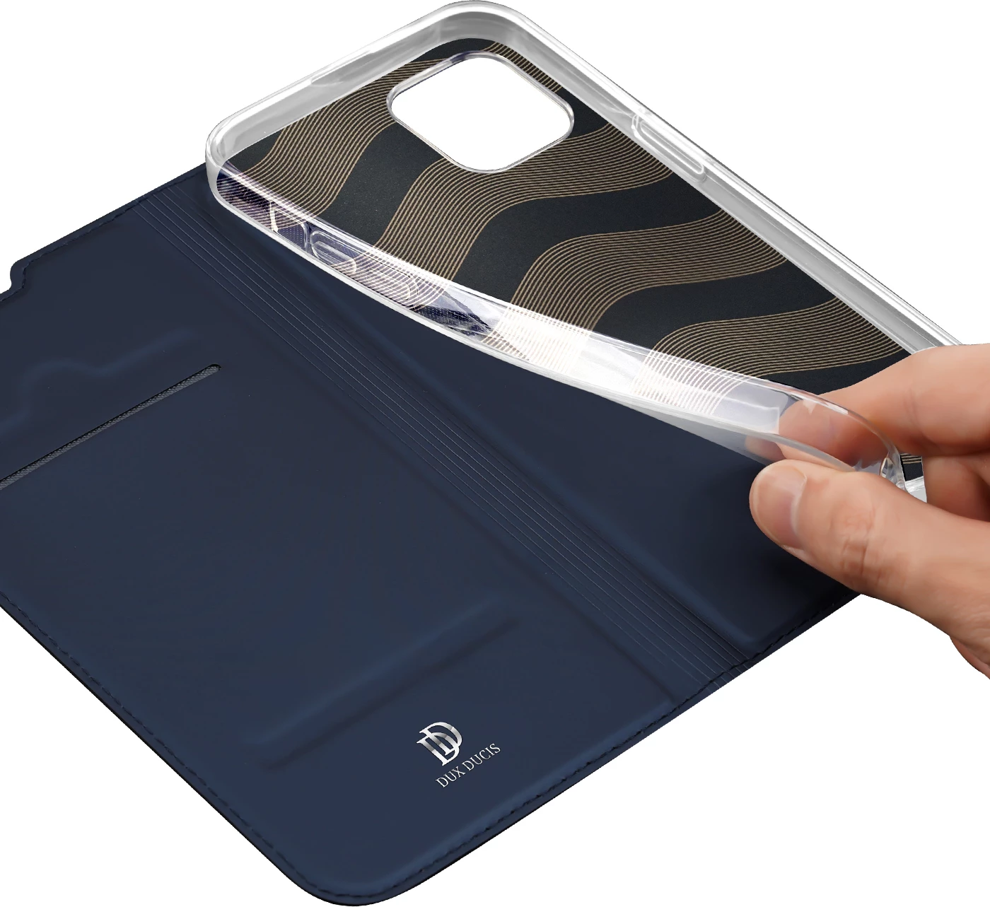 Mbështjellës Dux Ducis Skin Pro për iPhone 14 Plus, me kapak, funksion qëndrimi, xhep kartelash, Blu