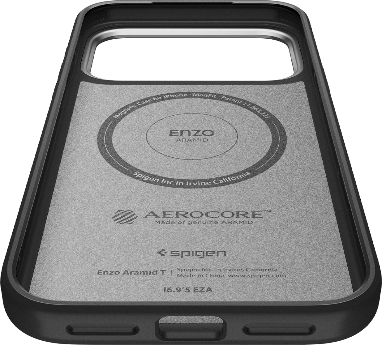 Mbështjellës Spigen Enzo Aramid "T" MagSafe për iPhone 17 Pro Max, Zi dhe Argjendtë