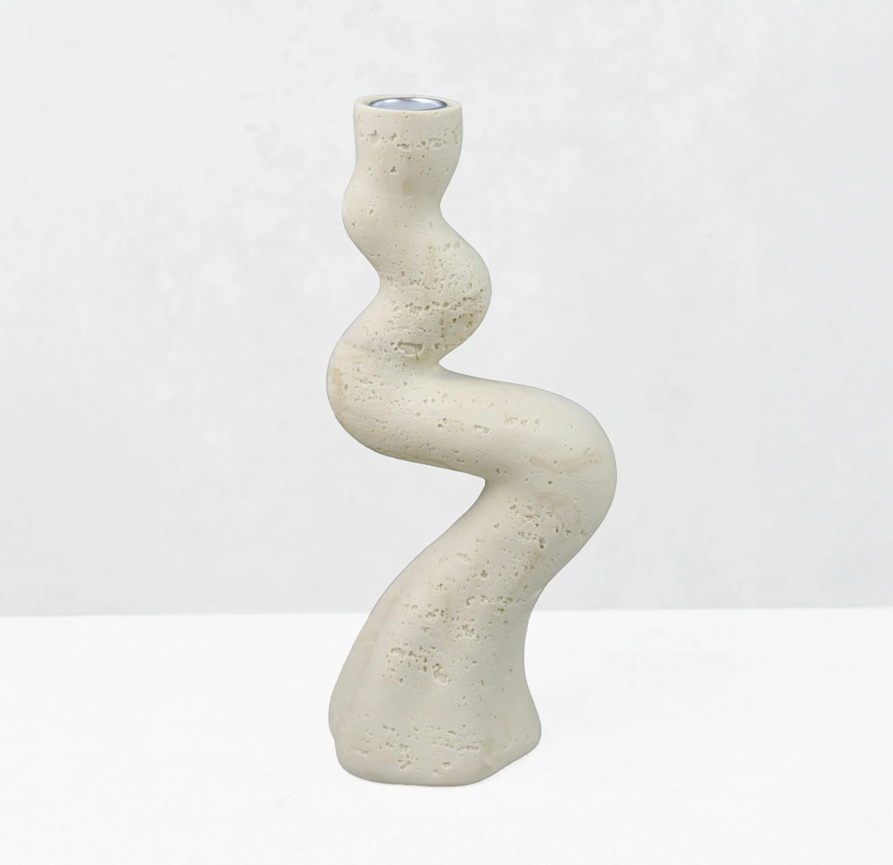 Mbajtës qiriri ANGLES II, rrëshirë, bezhë, 10.5x7x23.5cm