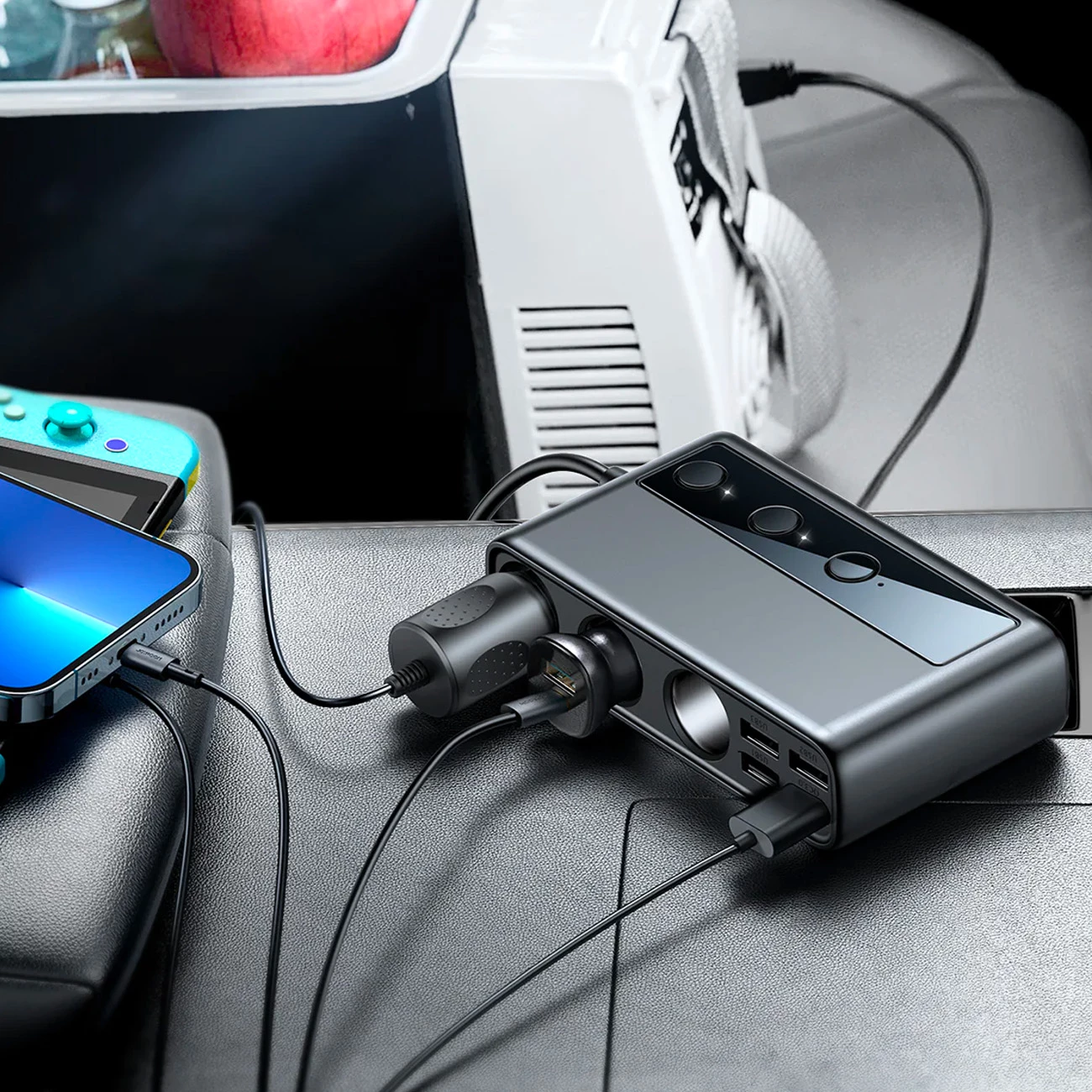 Karikues veture Joyroom JR-CL06, 9 porte, 154W, 5x USB-A/USB-C, 3x dalje çakmaku, e zezë