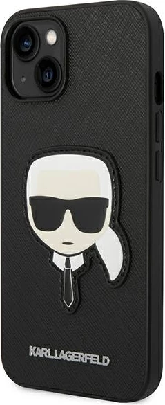 Mbështjellës Karl Lagerfeld KLHCP14MSAPKHK për iPhone 14 Plus 6.7", hardcase, Saffiano Karl's Head Patch, i zi