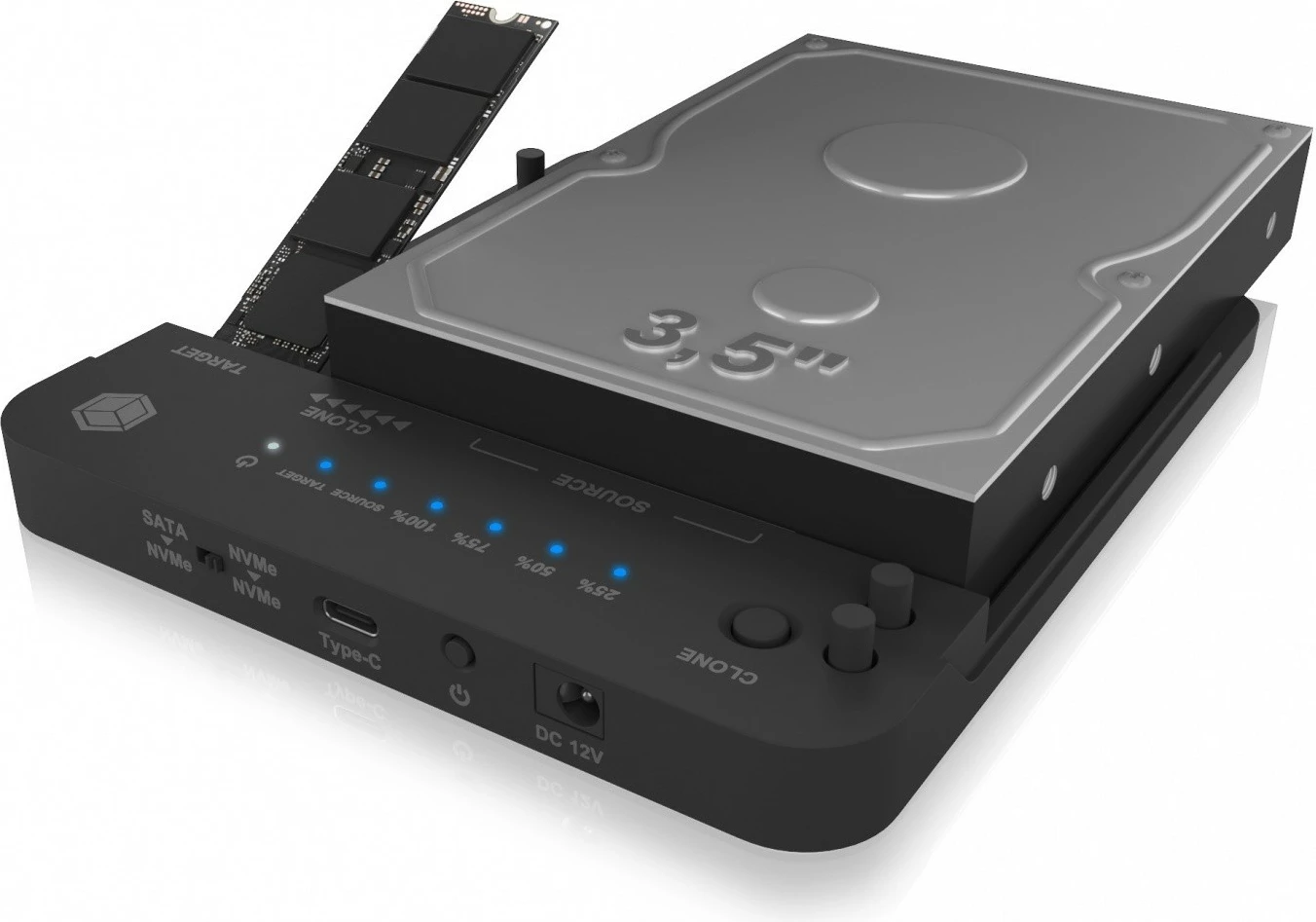 Stacion klonimi dhe docking IcyBox IB-2913MCL-C31 për SSD M.2 NVMe dhe HDD, Zi