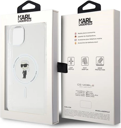 Mbështjellës Karl Lagerfeld IML Ikonik MagSafe për iPhone 15 Plus, transparent