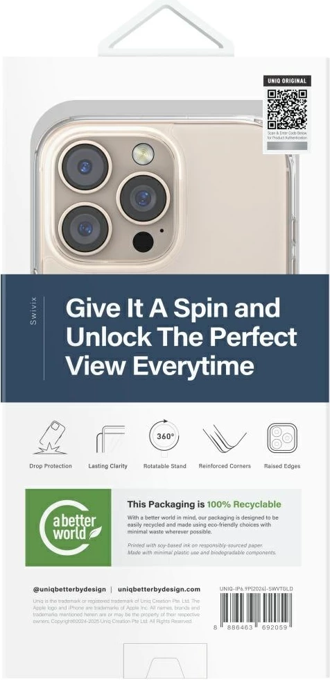 Mbështjellës UNIQ Swivix 360 me këmbë rrotulluese për iPhone 16 Pro Max, Ari