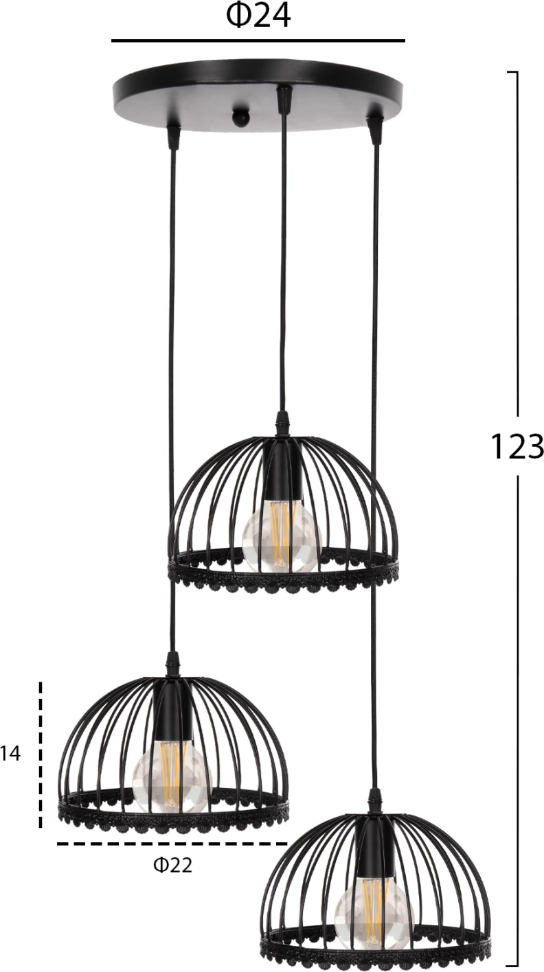 Llambë varëse tavani, FH4086, 3 drita, kapakë metalikë si ombrella, Φ22x123Hcm