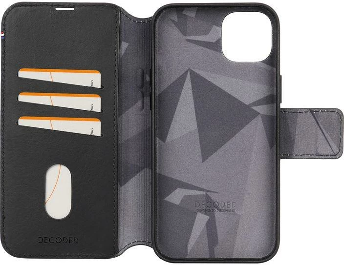 Mbështjellës Decoded Detachable Wallet për iPhone 15 Plus, me MagSafe, Lëkurë, Zi